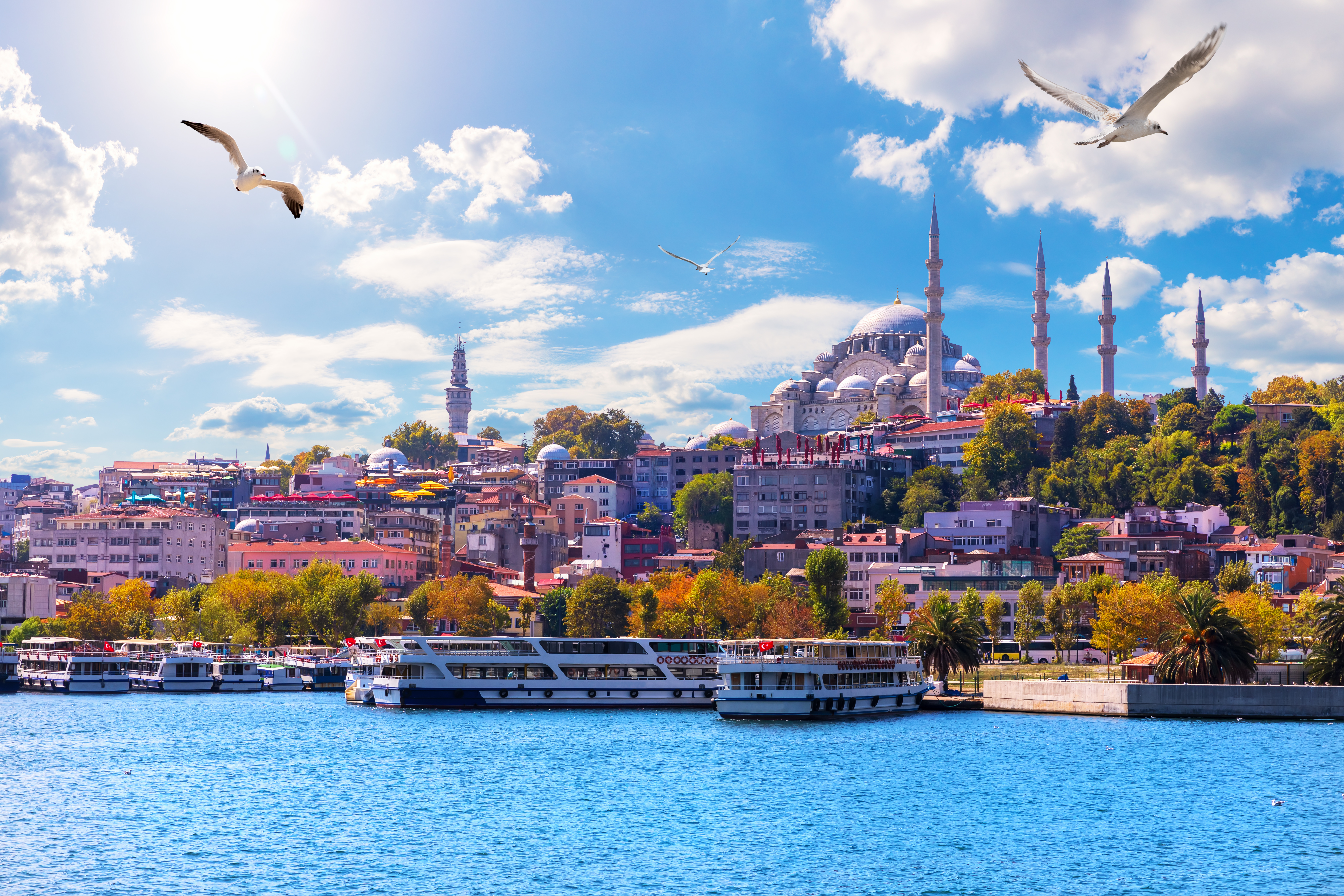 The Suleymaniye Mosque, beautiful view from the Golden Horn inlet, Istanbul, Turkey.